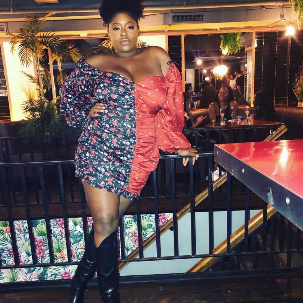 Ruched floral and polka dot dress sizes sm-3xl available